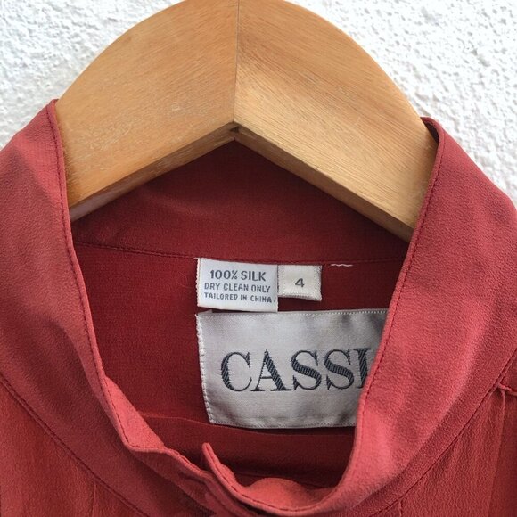 CASSIS Vintage Long Sleeve Button Down 100% Silk Midi Dress Size 6 - Picture 8 of 8